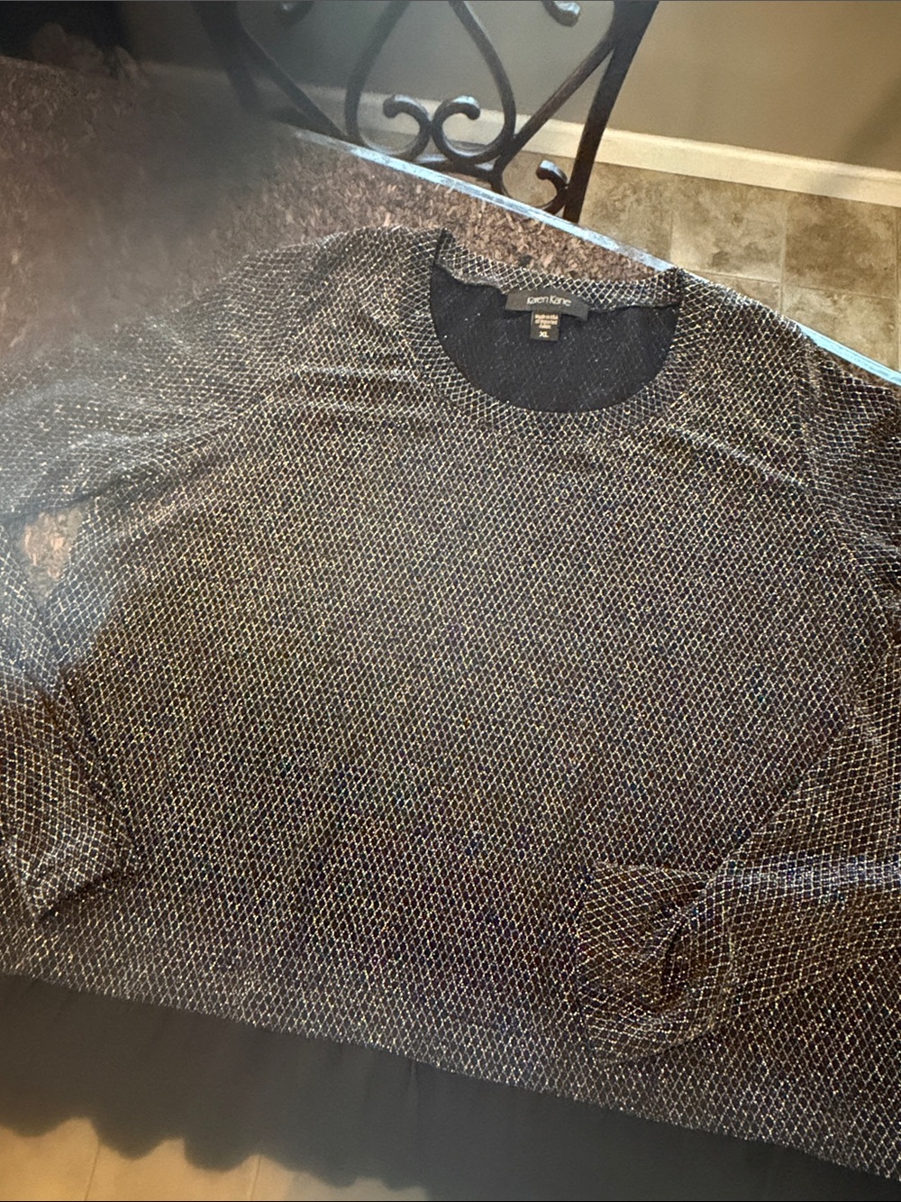 Karen Kane Black and Gold Metallic Knit Top